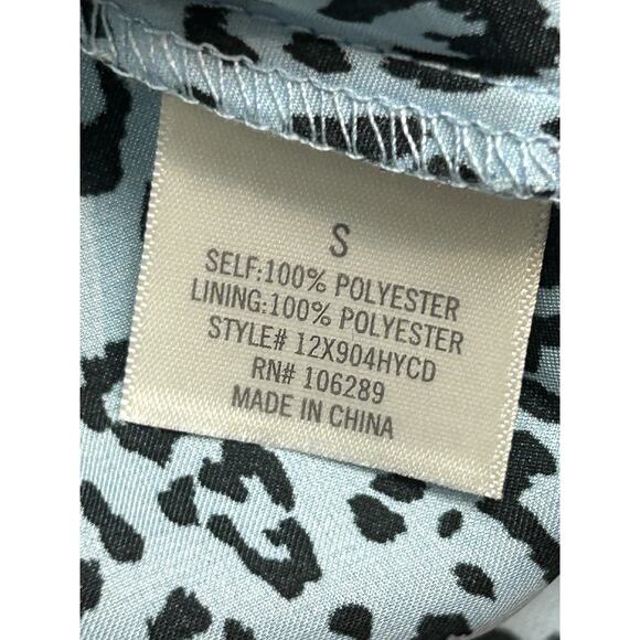 Mi Ami Blouse Womens Small Blue Leopard Print Short Sleeve Tie Front Ruffle Top - Picture 6 of 7